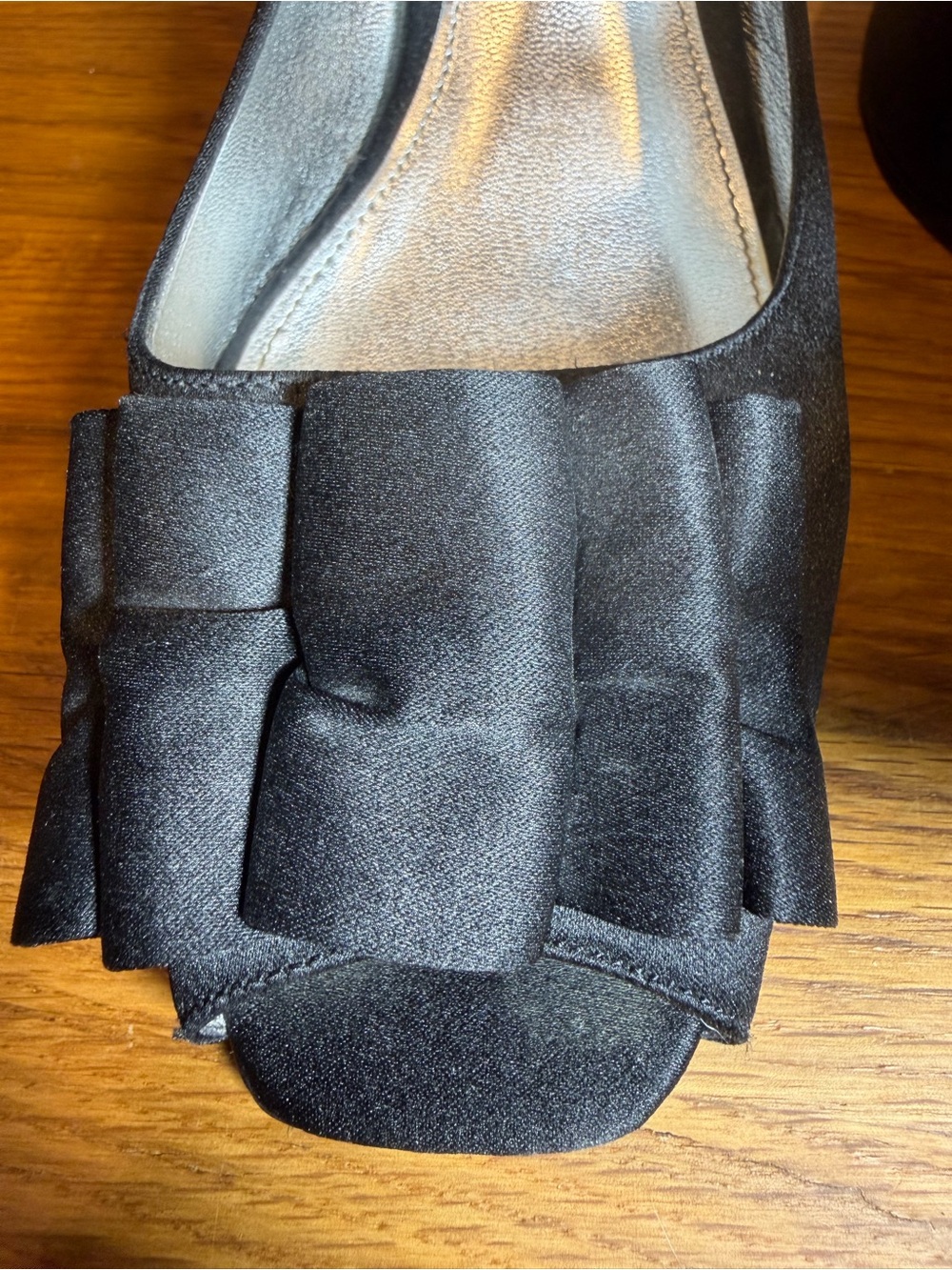 Nina New York Black Satin Peep-Toe Ruffle Slingback Heels - Picture 10 of 11